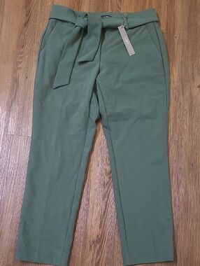 LOFT Sage Green Tie-Waist Chinos for women.